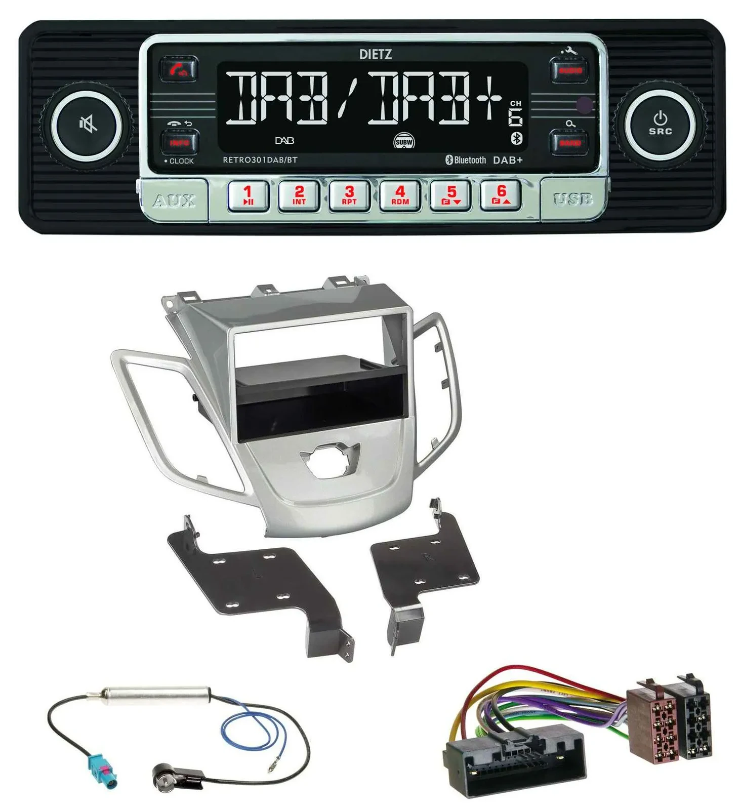 Dietz USB DAB MP3 Bluetooth Autoradio für Ford Fiesta JA8 10-17 ohne Display sil