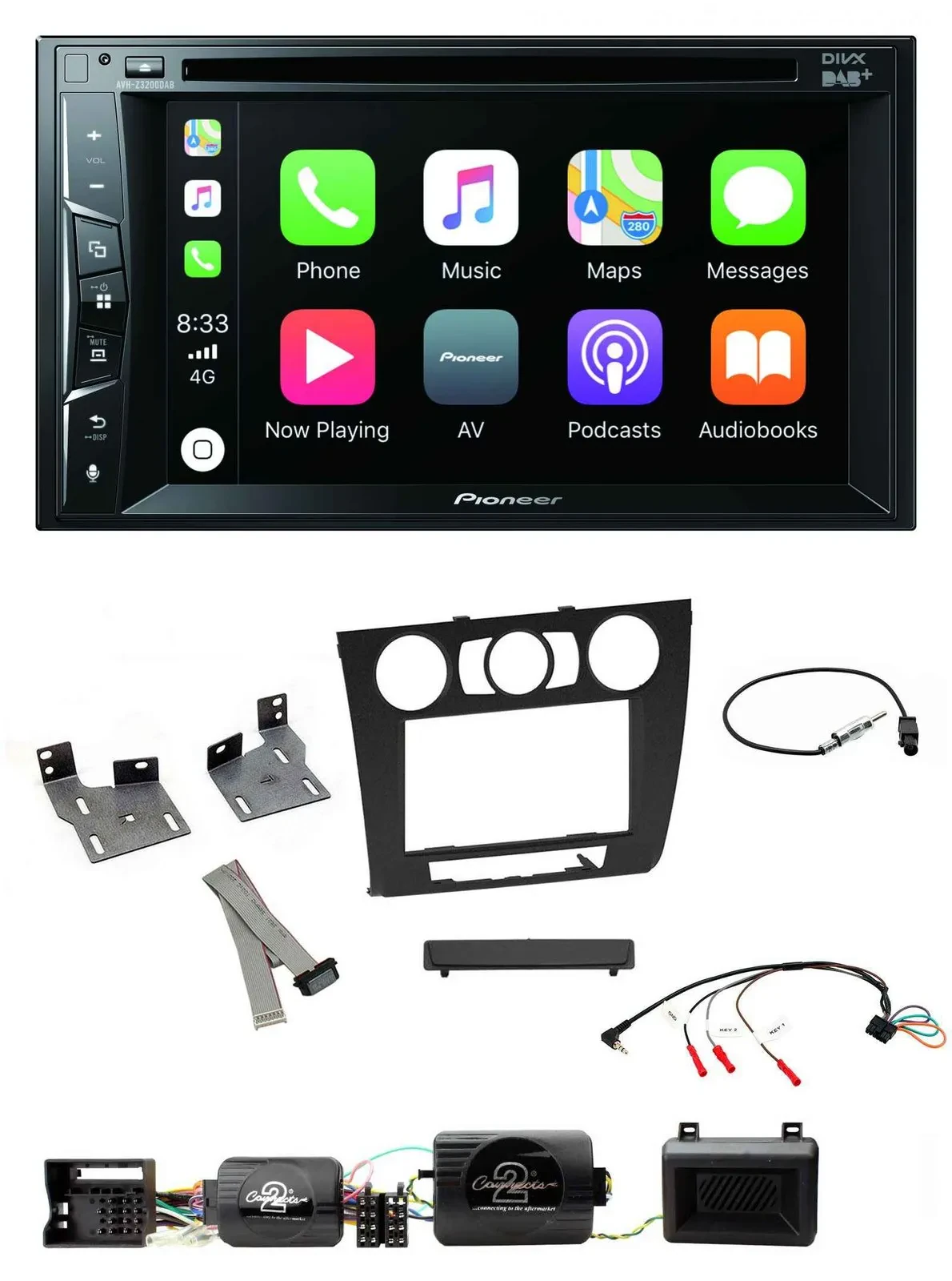 Автомагнитола Pioneer 2 DIN для BMW 1 Series, USB, DVD, Bluetooth, DAB, поддержка PDC и кнопок на руле, совместима с ручным климатом