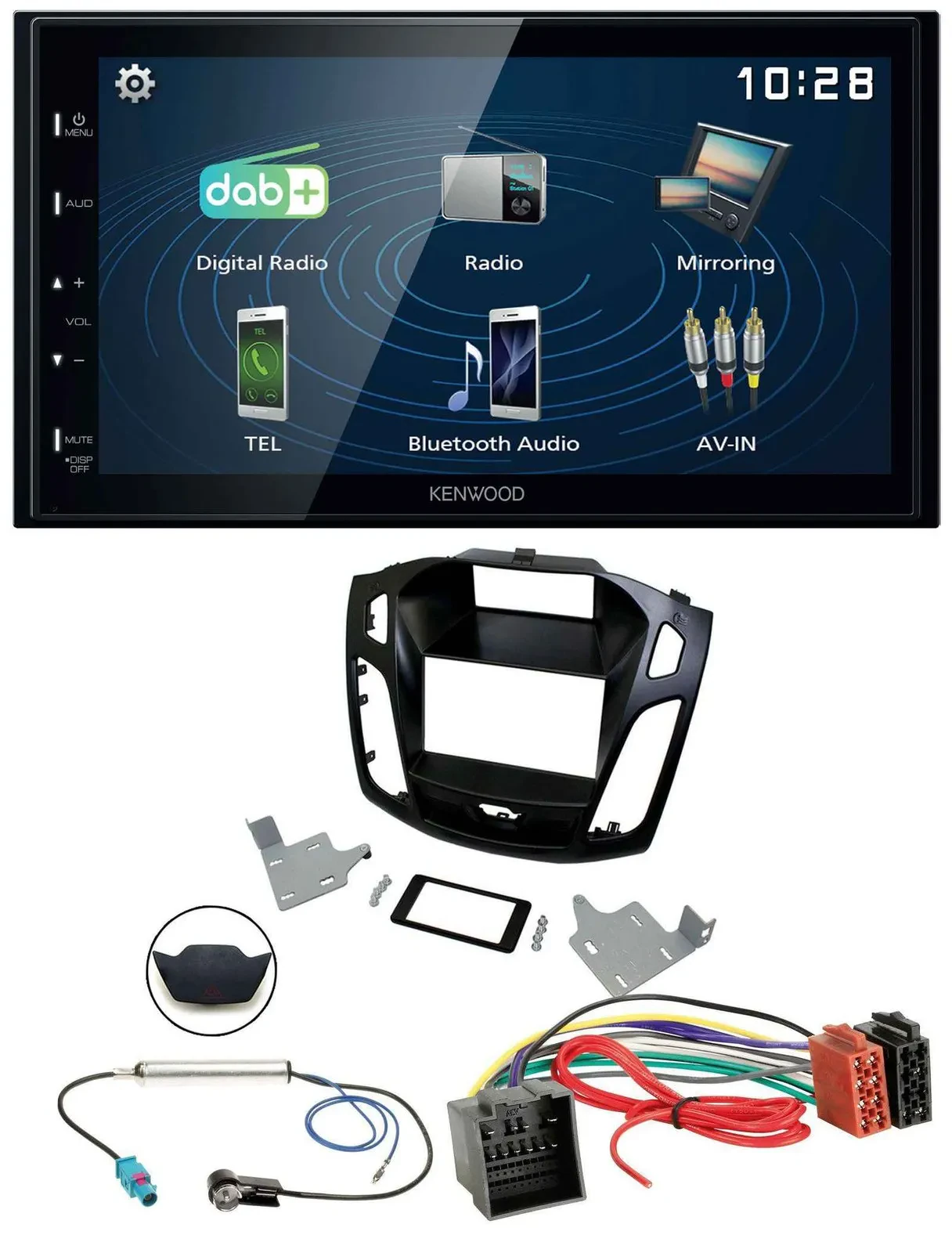 Kenwood 2DIN Bluetooth MP3 USB DAB Autoradio für Ford Focus ab 2018 schwarz