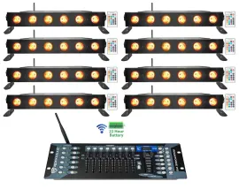 8) Rockville BEST STRIP 60 Black Rechargeable Light Bars+Wireless DMX Controller