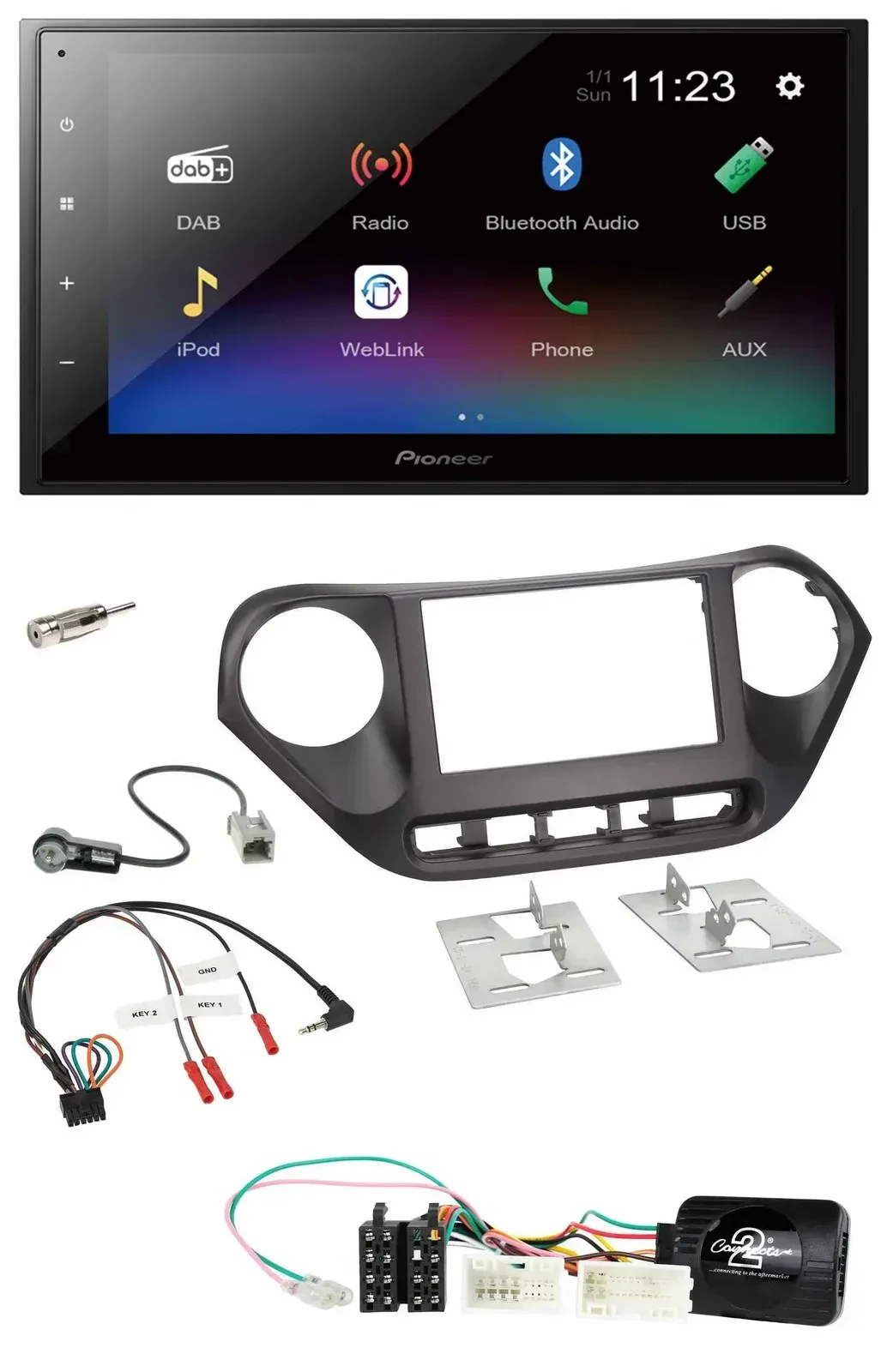 Автомагнитола Pioneer 2DIN, USB, Bluetooth, DAB для Hyundai i10 (с 2014), с поддержкой управления на руле