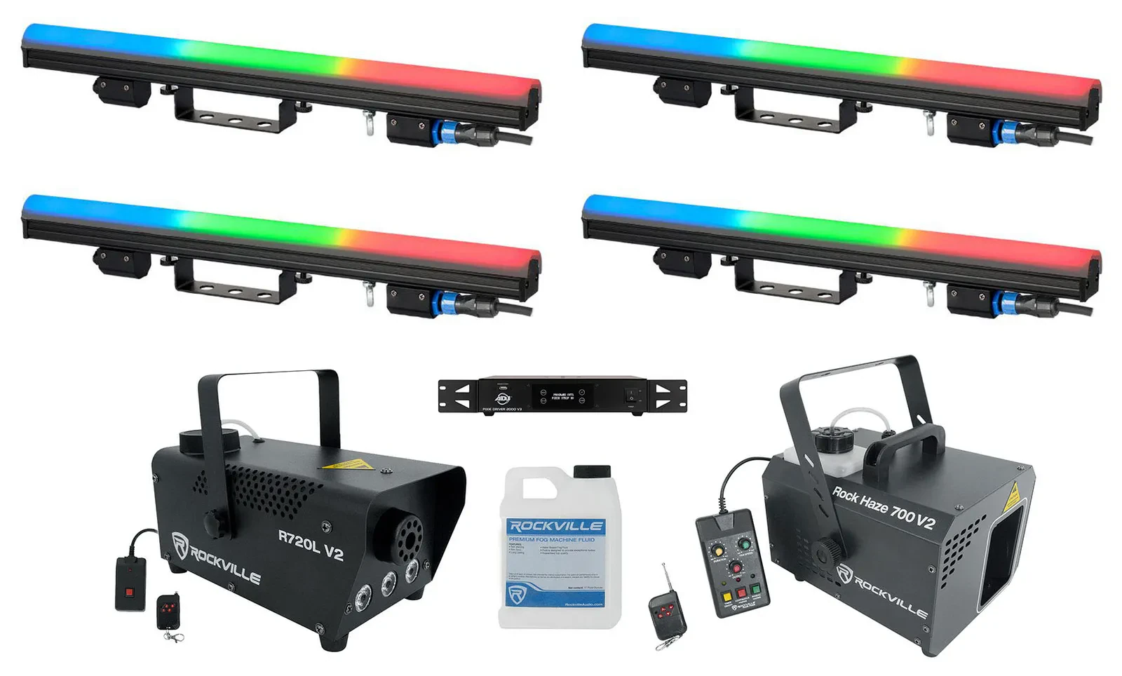 (4) American DJ Pixie Strip-30 Pixel Strip Lights+Pixel Map Control+Hazer+Fogger