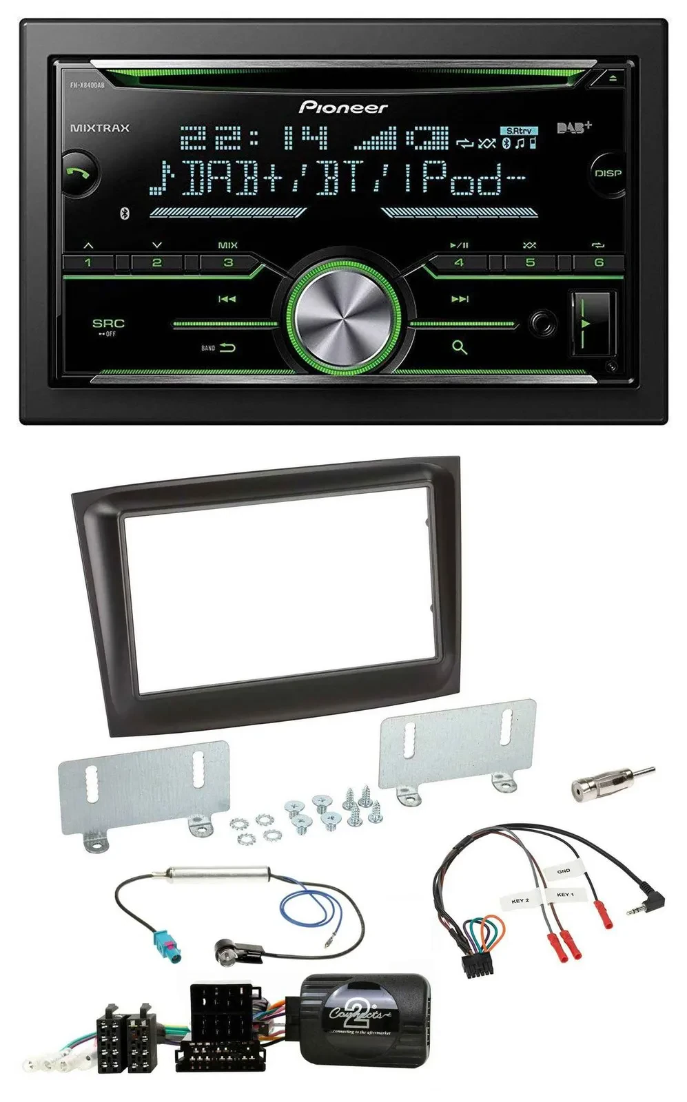 Pioneer Bluetooth Lenkrad DAB 2DIN USB CD Autoradio für Fiat Doblo ISO Can-Bus a