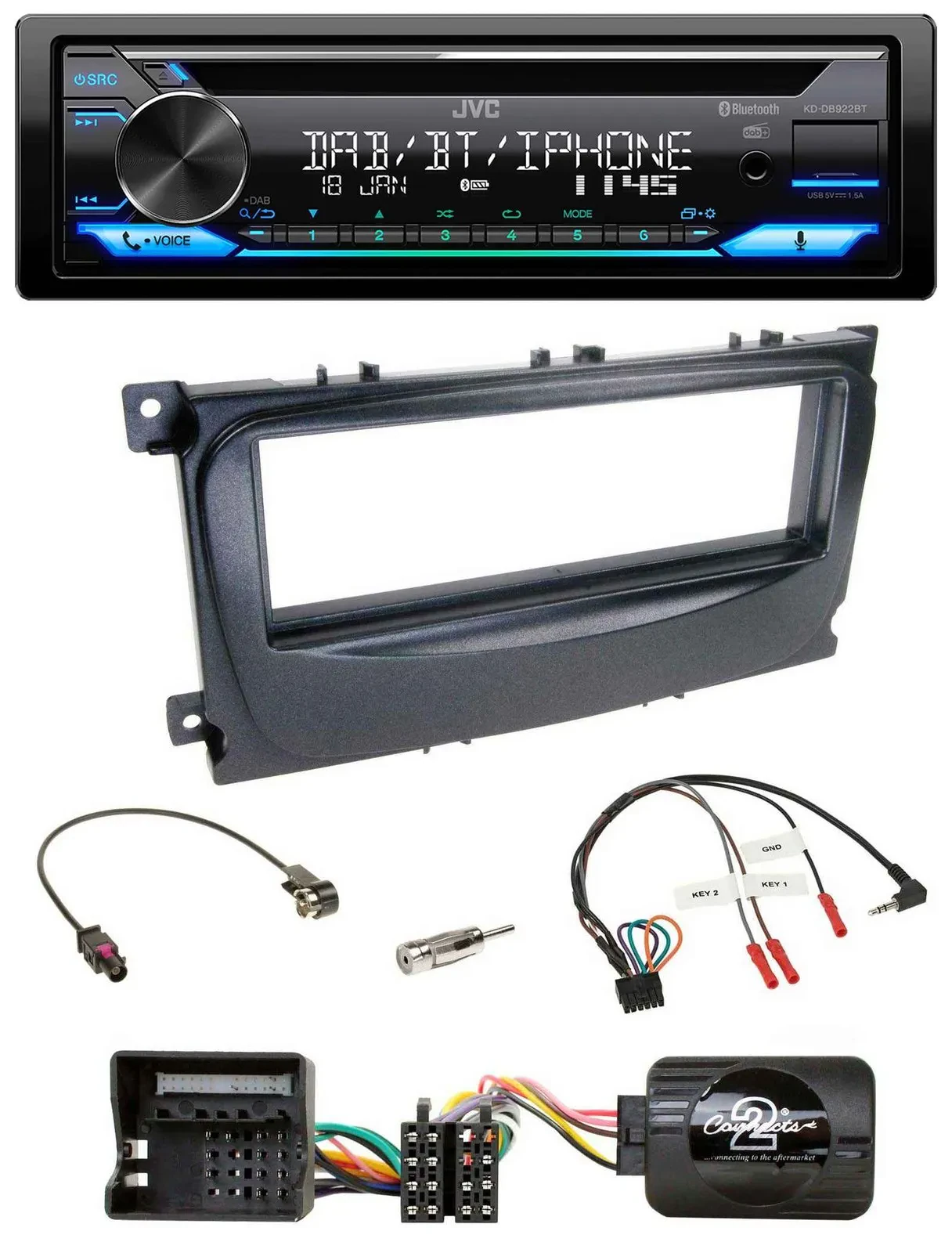 JVC Bluetooth Lenkrad USB DAB CD Autoradio für Ford S-Max Mondeo 07-14 schwarz