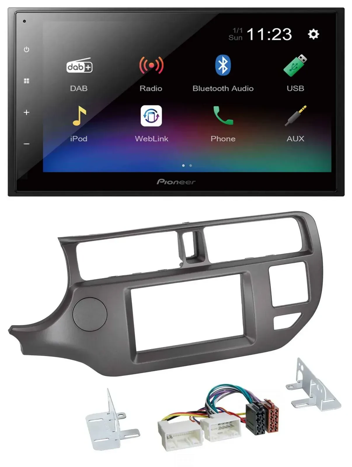 Автомагнитола Pioneer 2-DIN, USB, Bluetooth, DAB, MP3, для Kia Rio UB 2011–2014, антрацит