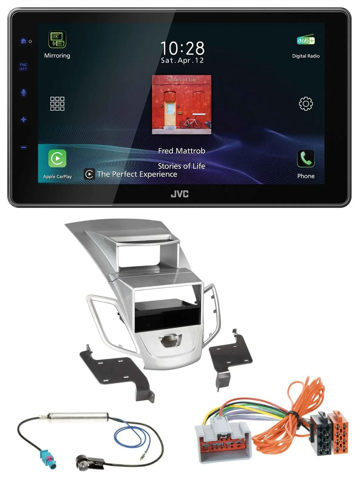 JVC DAB MP3 Bluetooth USB Autoradio für Ford Fiesta Display 08-10 silber