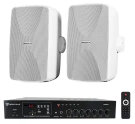 Rockville 60w Commercial/Restaurant Amplifier Amp+(2) White 5.25" Wall Speakers