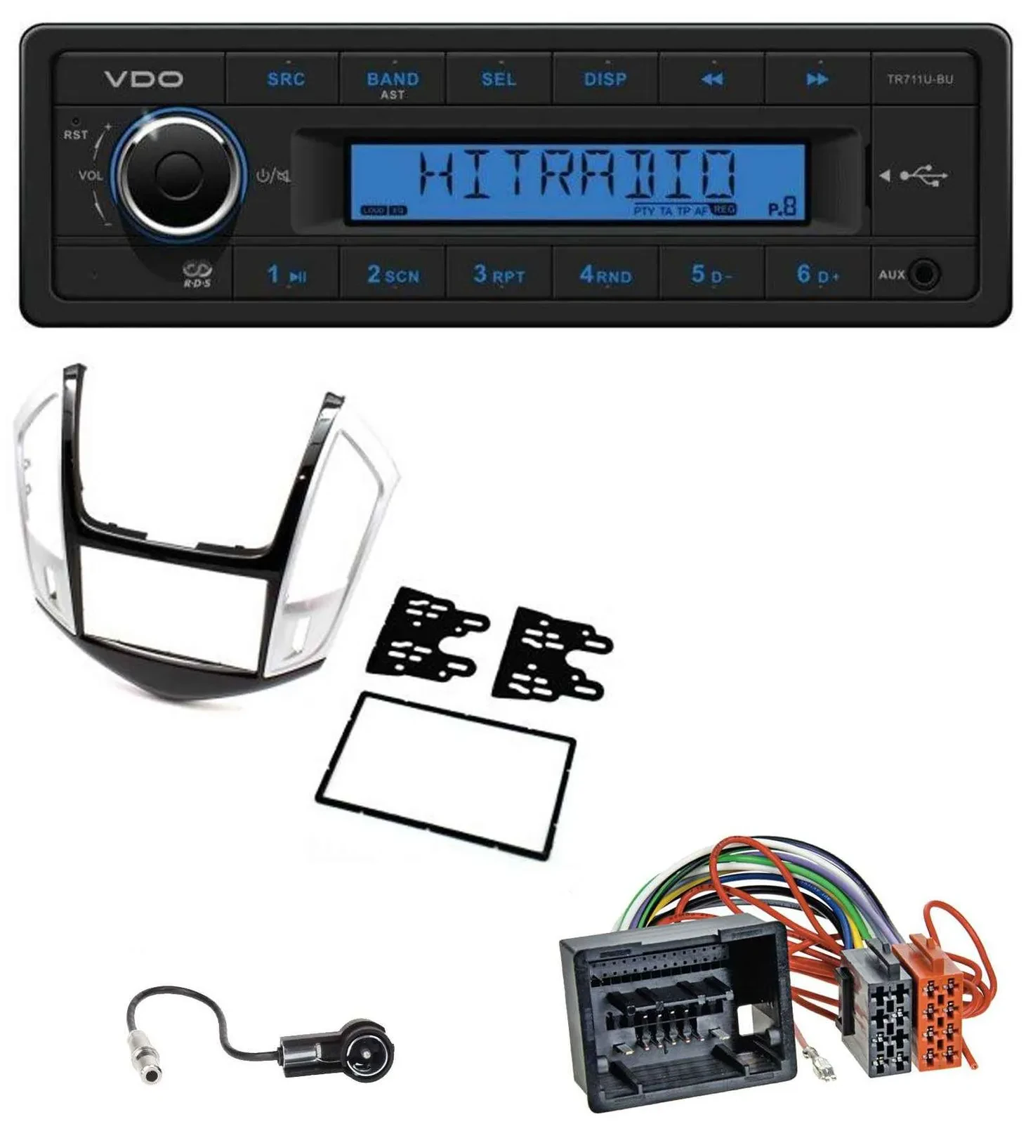 Автомагнитола VDO 1-DIN, USB, AUX, MP3, для Chevrolet Cruze 2011–2016, серебристая