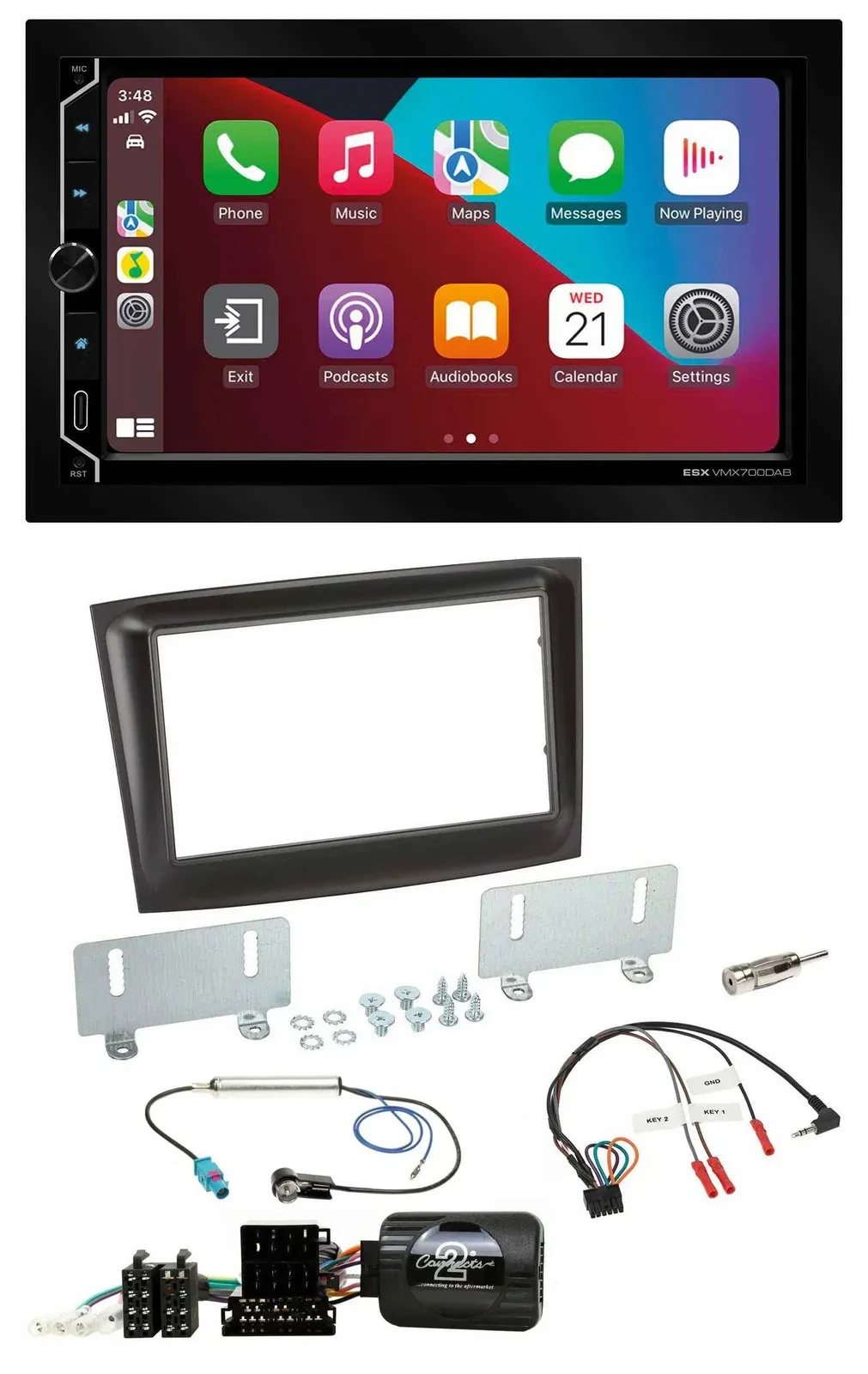 Автомагнитола для Fiat Doblo ESX 2DIN DAB USB Bluetooth, поддержка кнопок на руле, ISO, CAN-Bus