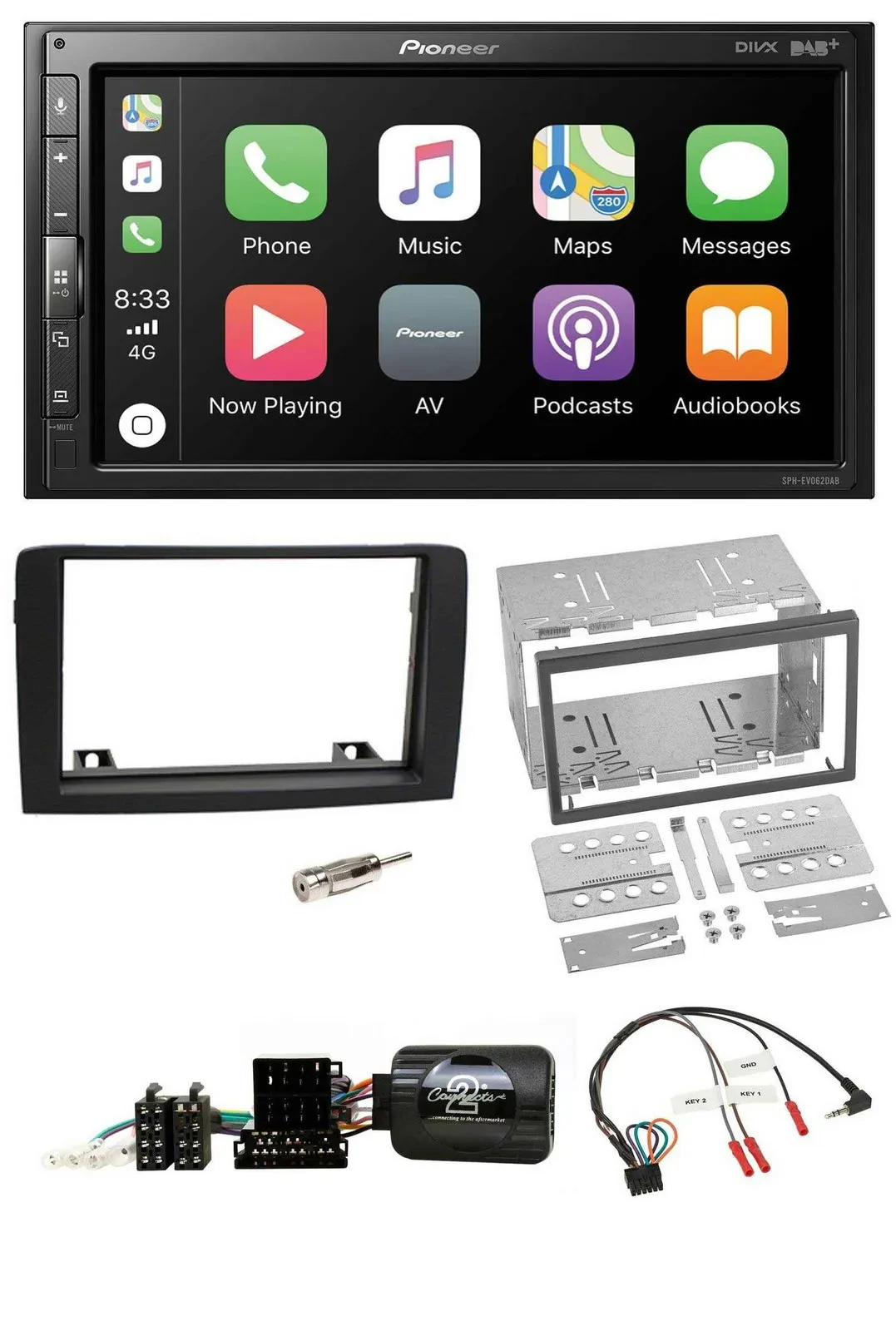 Автомагнитола Pioneer 2DIN DAB Bluetooth USB для Fiat Idea 2006–2012, черная, поддержка управления на руле