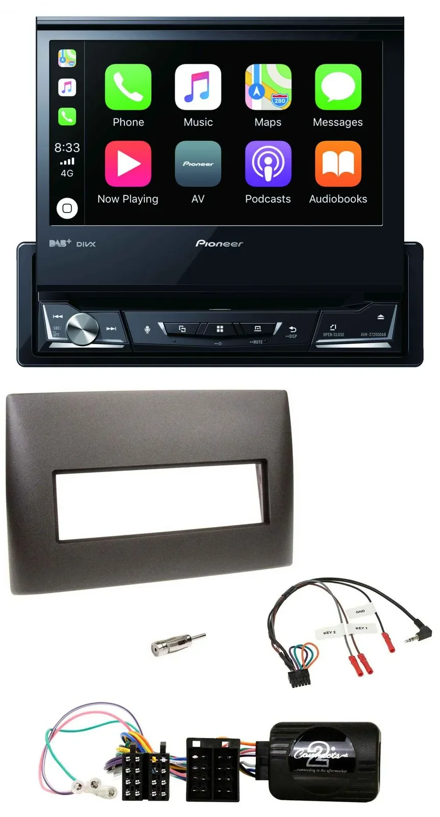 Pioneer DVD Bluetooth DAB USB Lenkrad Autoradio für Fiat Stilo 2001-2007 schwarz