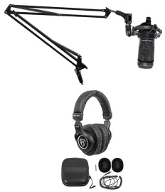 Микрофон конденсаторный студийный Audio-Technica AT2050 с микрофонной стойкой и наушниками (набор)