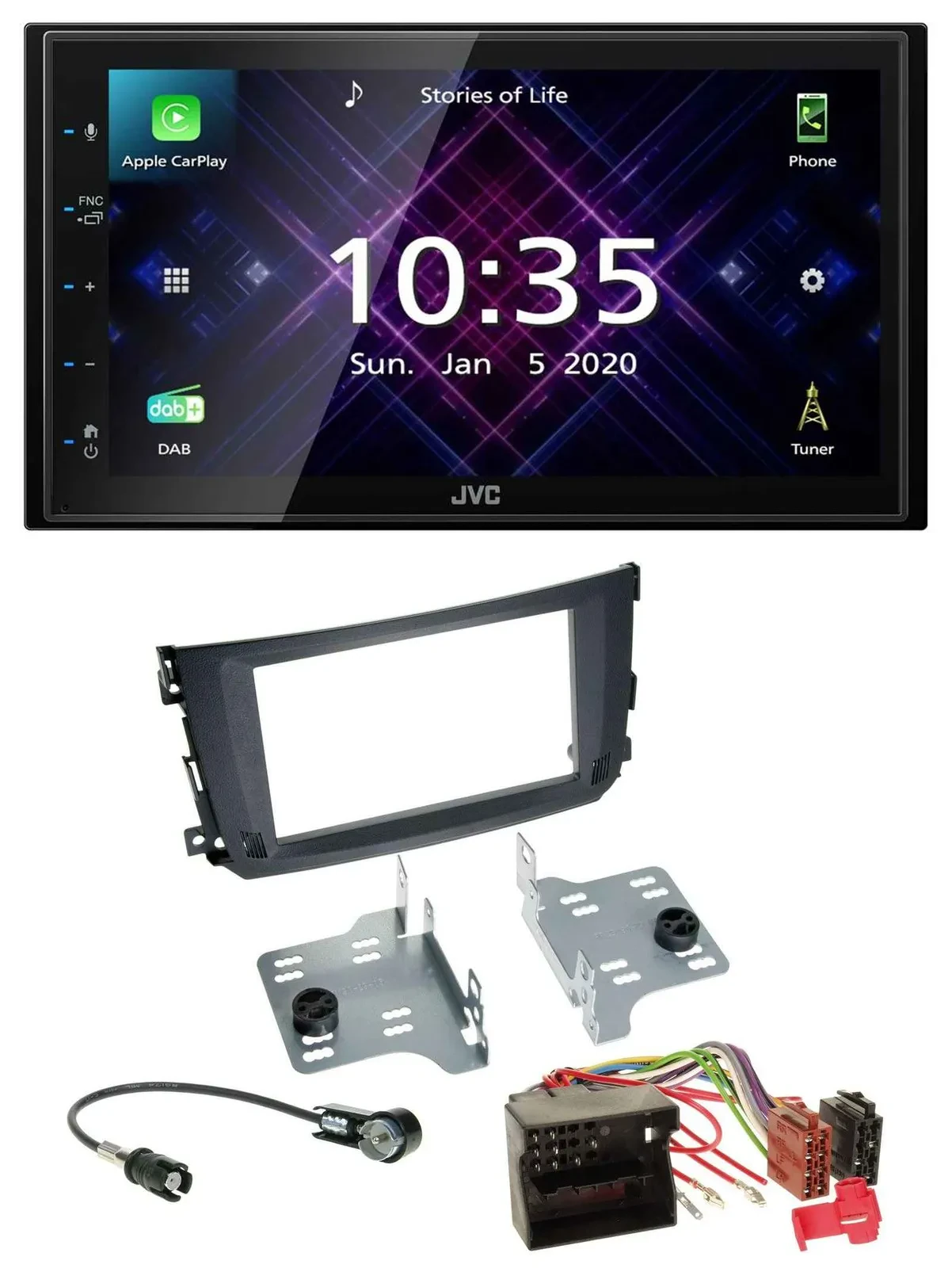 JVC DAB 2DIN MP3 Bluetooth USB Autoradio für Smart ForTwo 2010-14 Quadlock