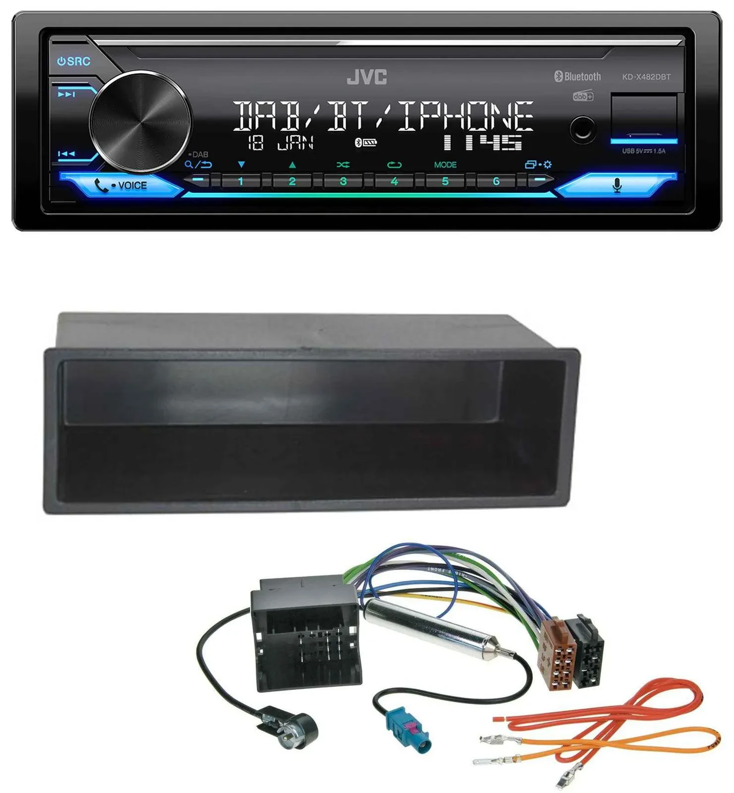 JVC Bluetooth DAB USB MP3 Autoradio für VW Polo, Lupo, Fox, Passat, T5