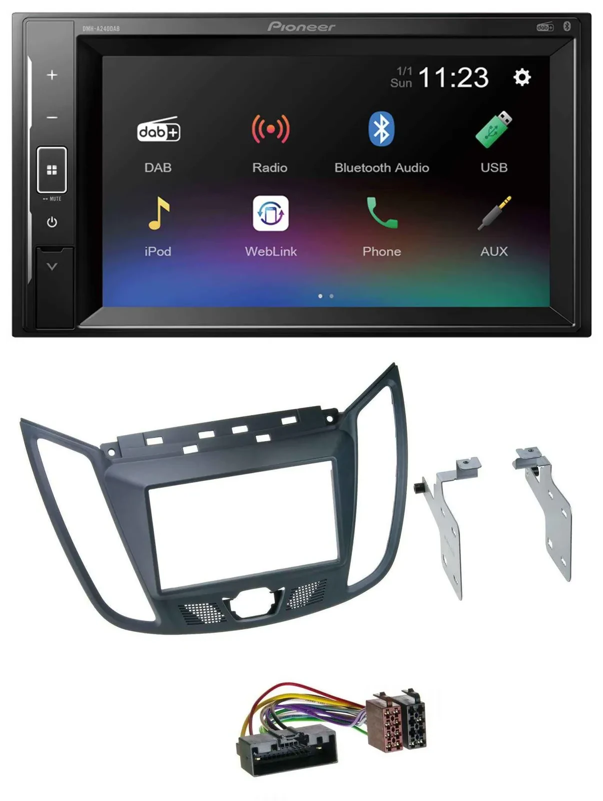 Pioneer DAB MP3 2DIN Bluetooth USB Autoradio für Ford C-Max (ab 10) grau