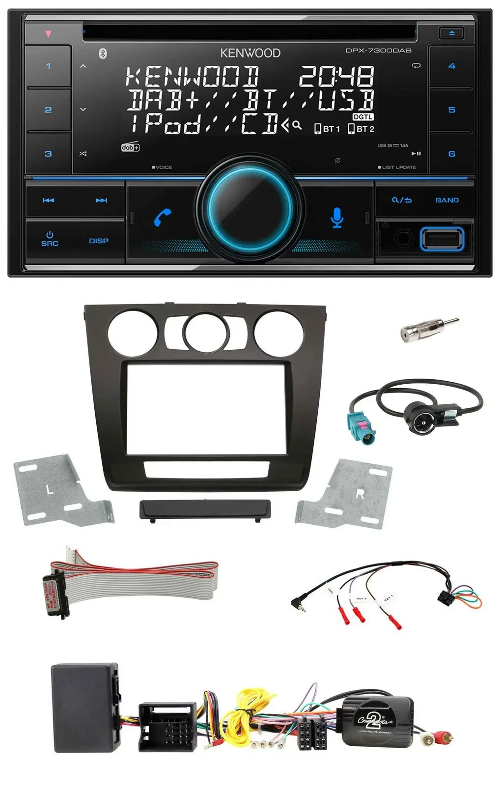 Автомагнитола для BMW 1 серии Kenwood CD, 2DIN, DAB, USB, Bluetooth, поддержка кнопок на руле, активная система, ручной климат-контроль