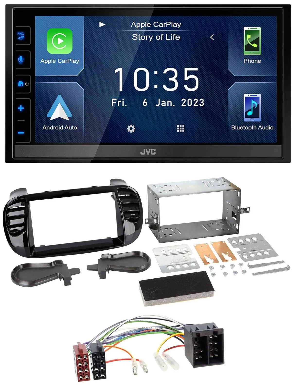 JVC DAB Bluetooth MP3 USB 2DIN Autoradio für Fiat 500 bis 2012 glänzend schwarz