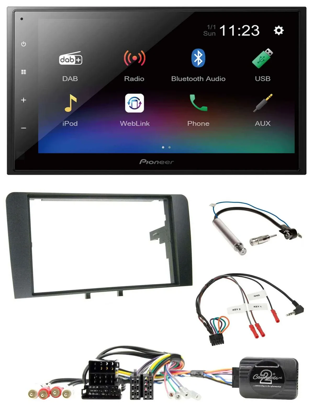 Pioneer USB Bluetooth DAB 2DIN Lenkrad Autoradio für Audi A3 Symphony ISO 8P 200