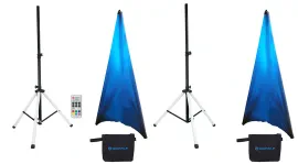 2 Rockville PARTY STAND LED Speaker Stands w/Sound Activated LED's+Remote+Scrims