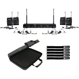 Gemini UHF-04HL Four Channel Headset Lavalier Wireless Microphone System w Case