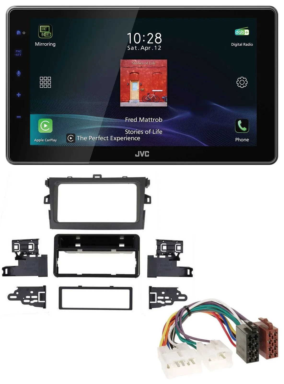 Автомагнитола для Toyota Corolla 2009–2012 JVC DAB, MP3, Bluetooth, USB, серебристая