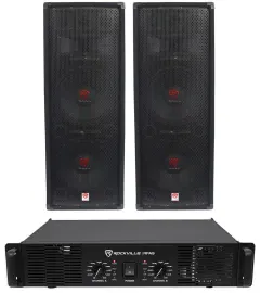 2) Rockville RSG12.28 Dual 12” 2000W PA Speakers+Rockville RPA9 DJ Amplifier Amp