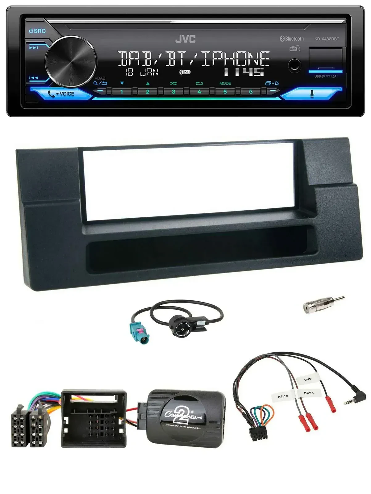 Автомагнитола JVC DAB, Bluetooth, USB, для BMW 5 E39/X5, Quadlock, поддержка кнопок на руле