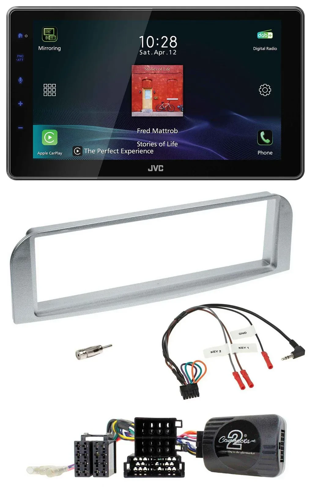 JVC DAB Lenkrad Bluetooth USB Autoradio für Alfa GT 147 2007-2010 silbergrau