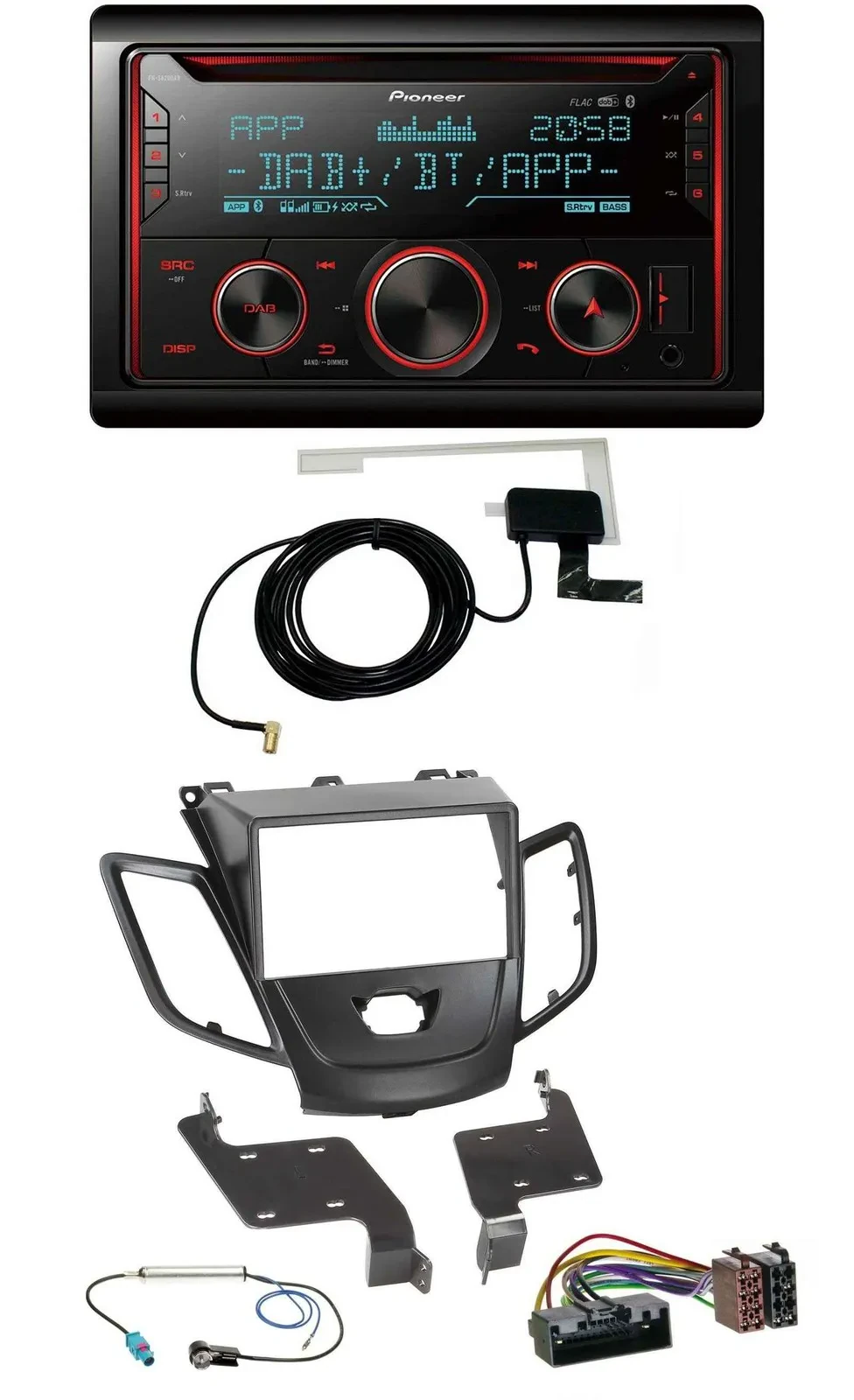 Pioneer 2DIN MP3 DAB USB CD Bluetooth Autoradio für Ford Fiesta 10-17 schwarz