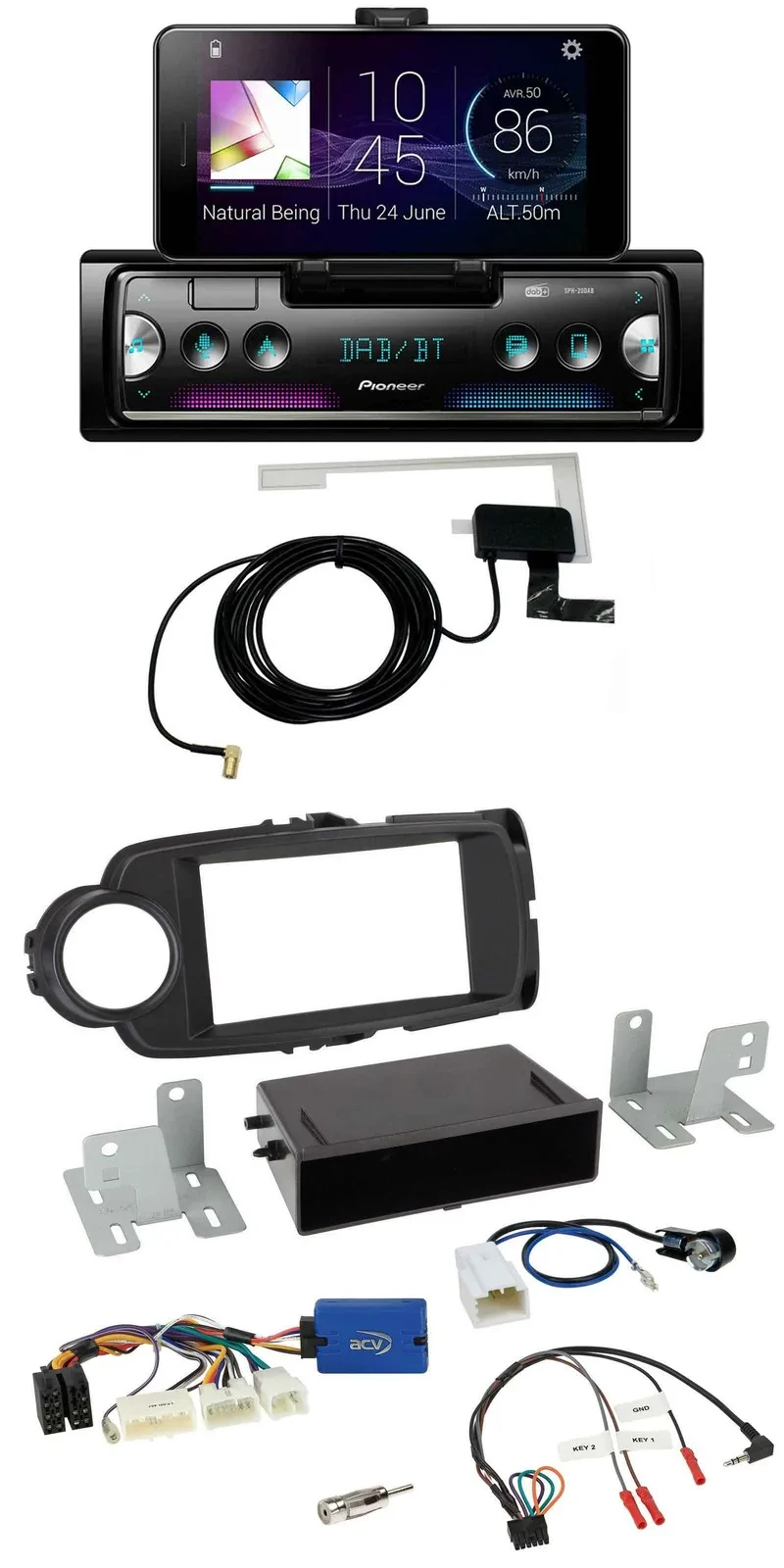 Автомагнитола для Toyota Yaris Pioneer DAB, Bluetooth, USB, управление с руля, чёрный