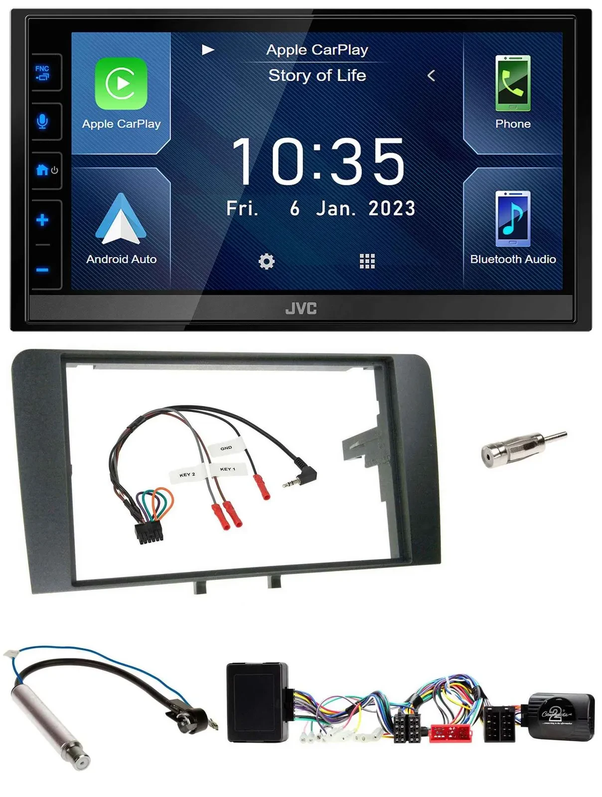 JVC DAB Bluetooth Lenkrad USB 2DIN Autoradio für Audi A3 Symphony Aktiv ISO 8P 2