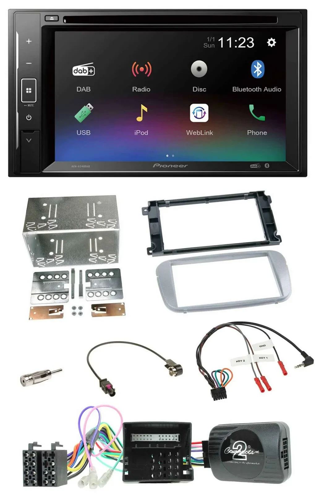 Автомагнитола Pioneer 2DIN DAB DVD Bluetooth USB, совместима с Ford Mondeo/S-Max
