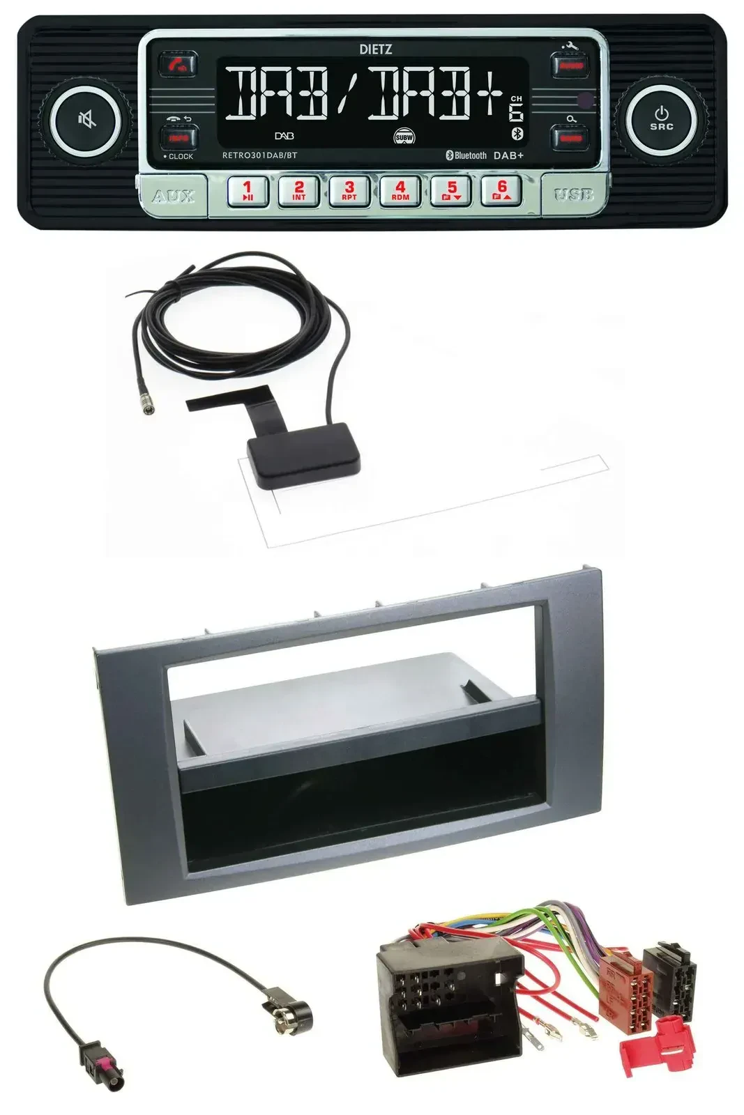 Dietz DAB Bluetooth USB MP3 Autoradio für Ford Fiesta Focus 04-08 anthrazit