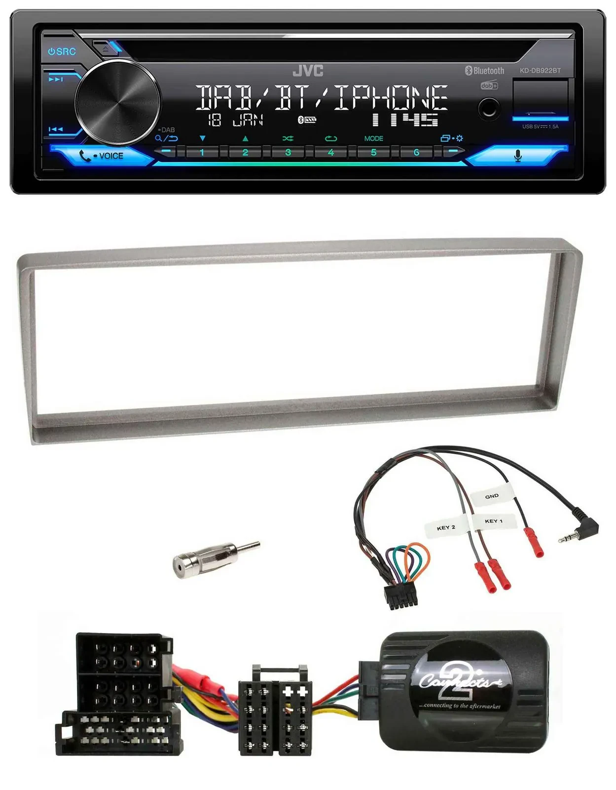 JVC Bluetooth Lenkrad USB DAB CD Autoradio für Alfa Romeo 156 ab 2003 silber