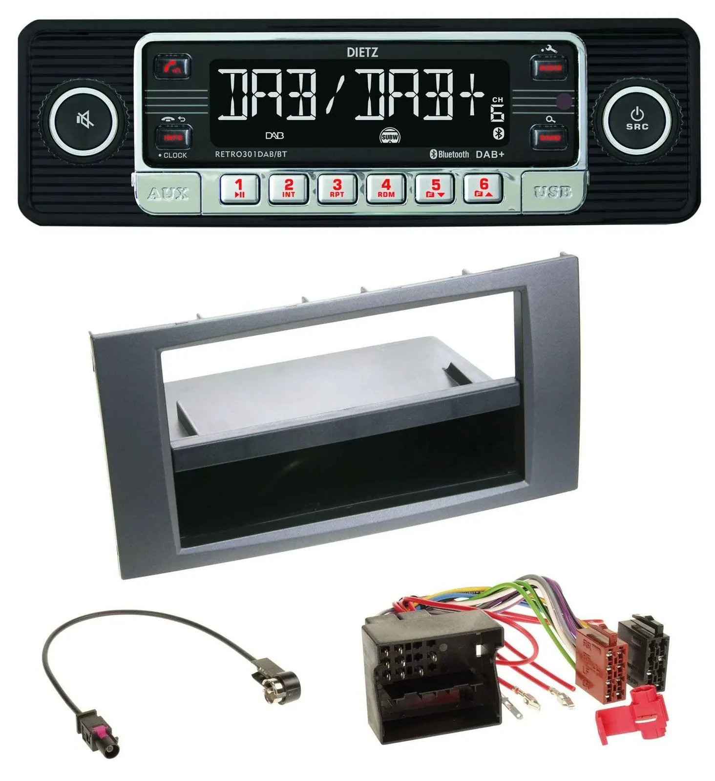 Dietz USB DAB MP3 Bluetooth Autoradio für Ford Fiesta Focus 04-08 anthrazit