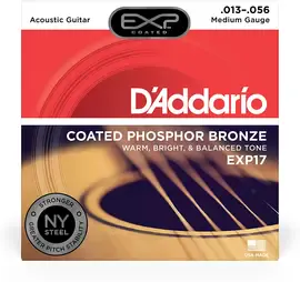 Струны для акустической гитары D'Addario EXP17 13-56, бронза фосфорная с покрытием EXP