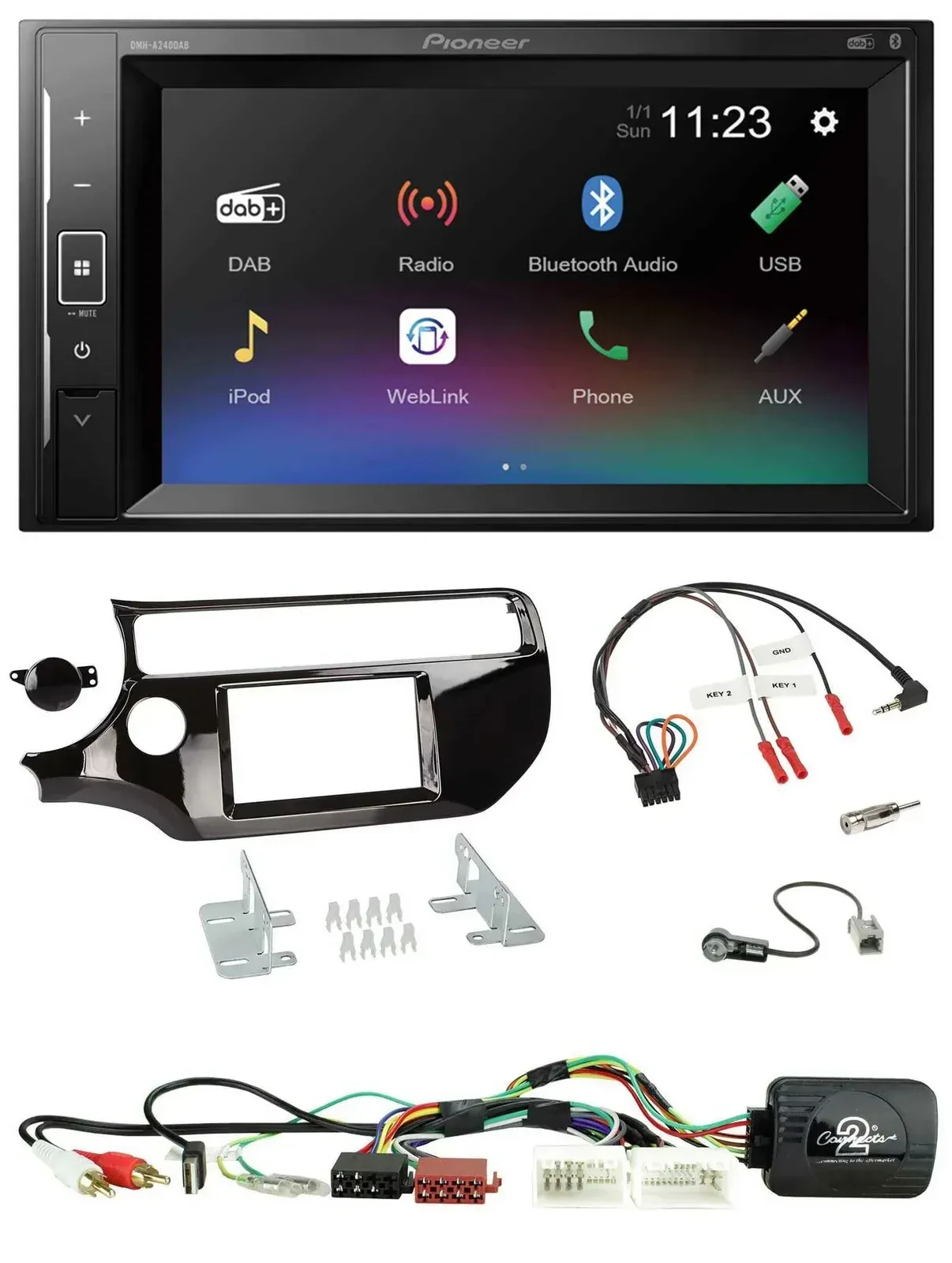 Автомагнитола Pioneer 2DIN DAB Bluetooth USB для Kia Rio UB (с 2015), черный глянец