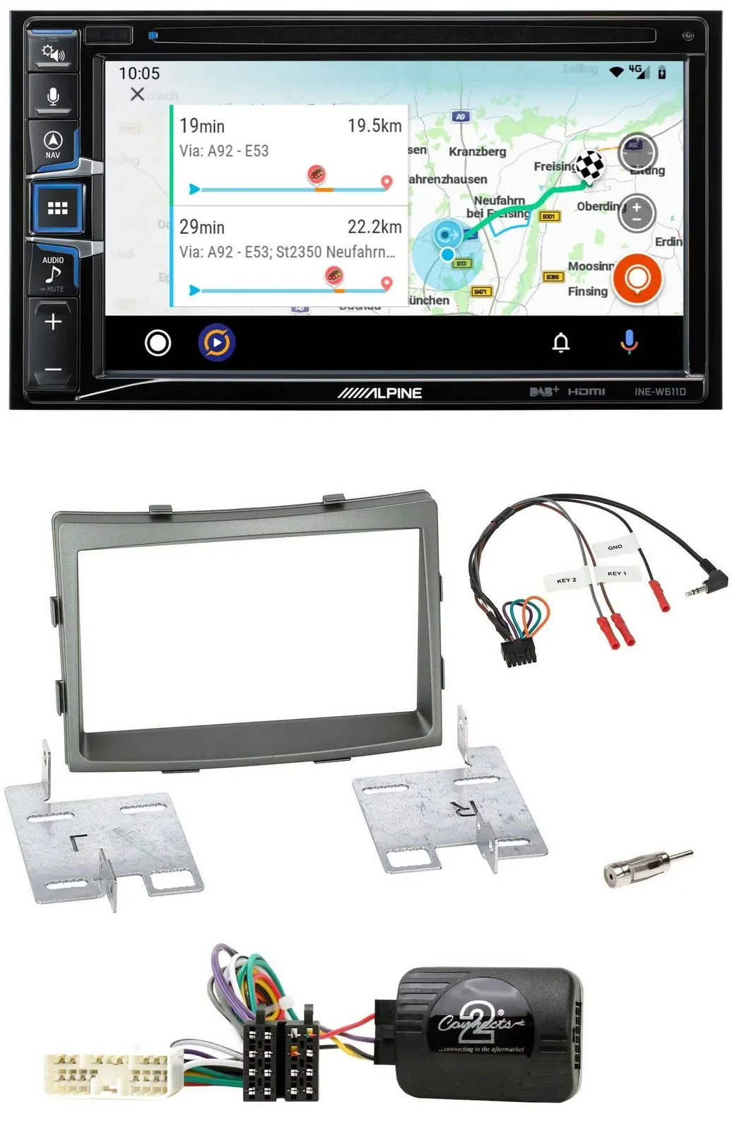 Alpine Bluetooth TMC USB DAB 2DIN Lenkrad Navigation für SSangYong Rodius ab 201