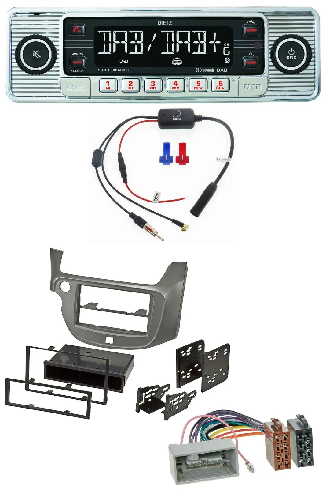Dietz DAB USB MP3 Bluetooth Autoradio für Honda Jazz (ab 2009) - silber