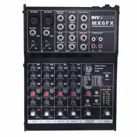 Микшерный пульт INVOTONE MiX .6FX 6-канальный, 2 моно входа, 4 стерео входа, TRS jack, 3-полосный эквалайзер