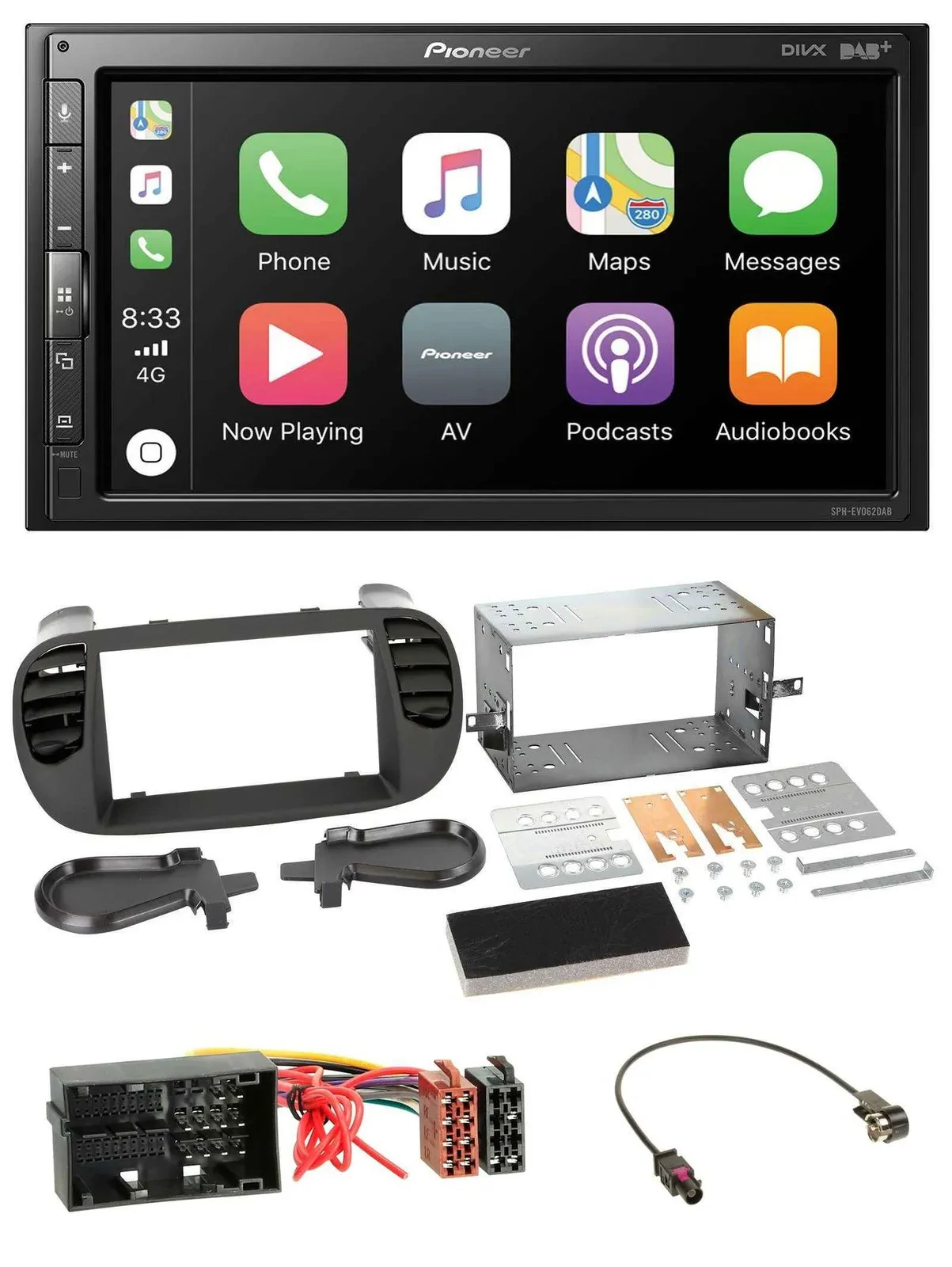 Автомагнитола для Fiat 500 Pioneer 2-DIN DAB Bluetooth USB MP3 soft-touch