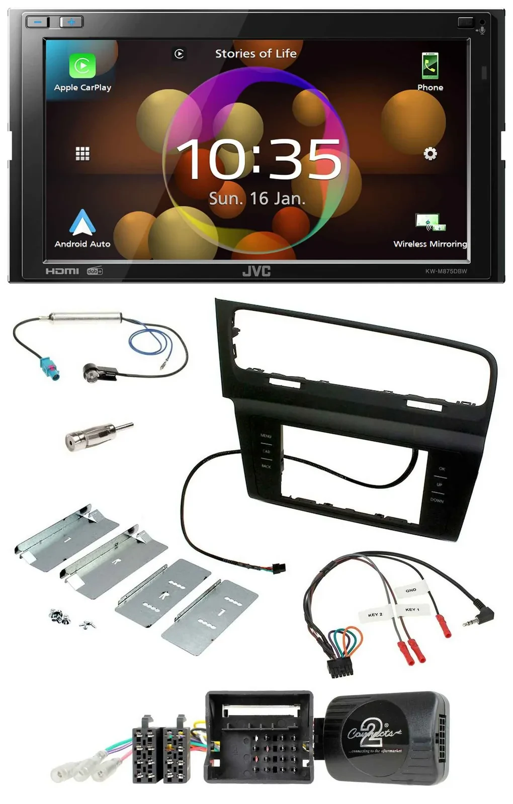 JVC DAB Lenkrad 2DIN Bluetooth USB Autoradio für VW Golf VII ab 2012