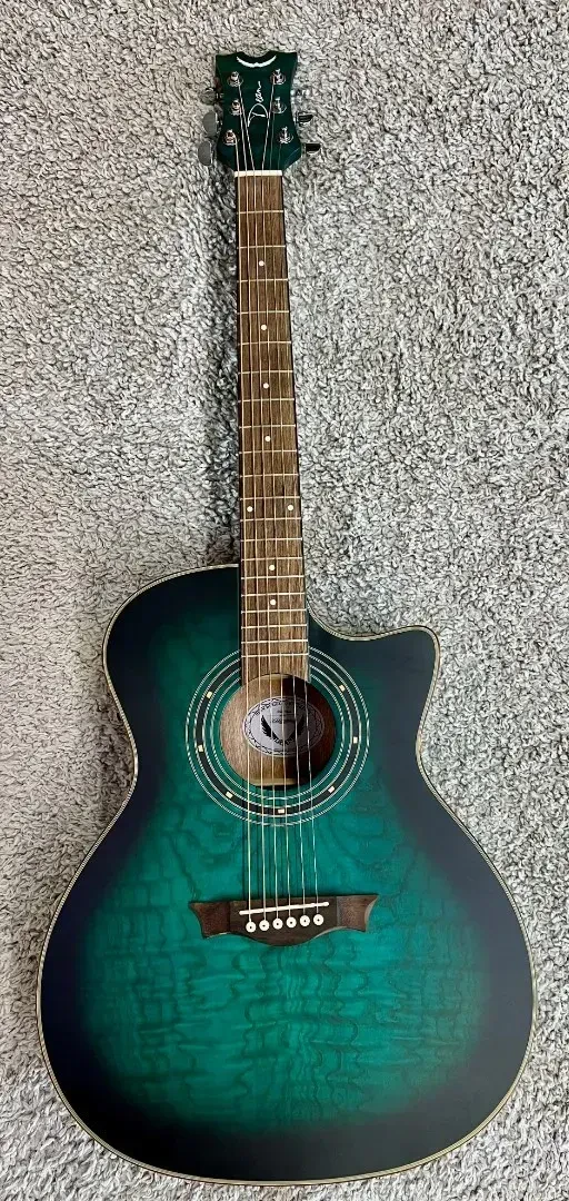 Dean EQA TBLS Exotica Quilt Ash Acoustic Electric Guitar, Transparent Blue Satin