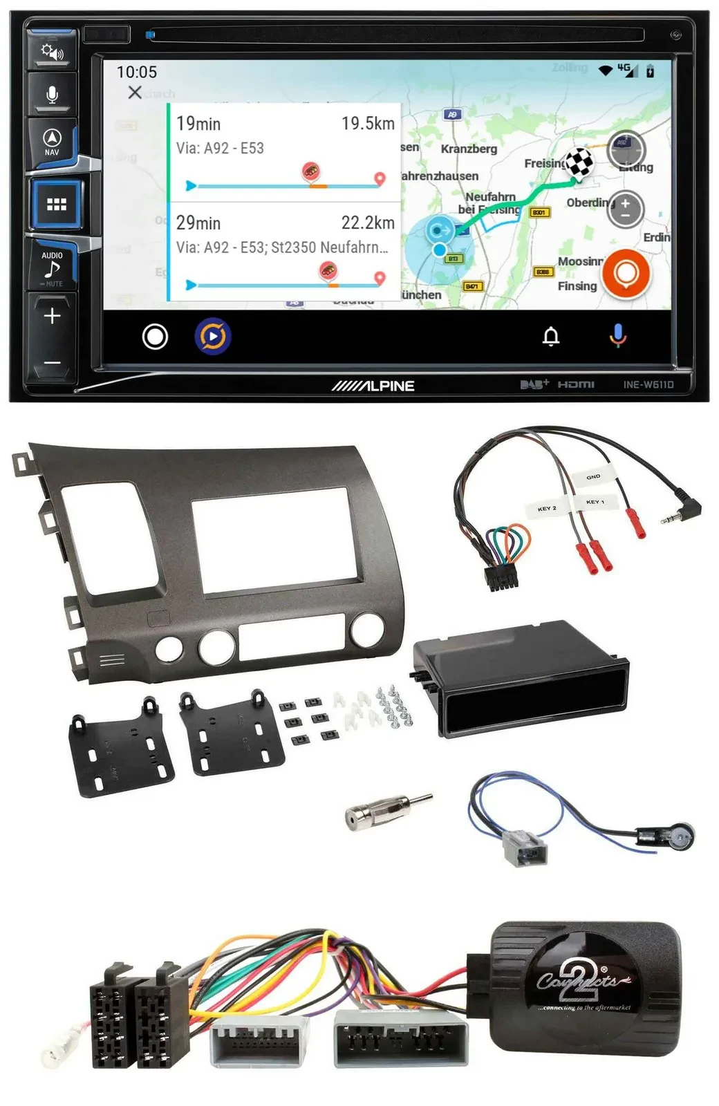 Alpine Bluetooth TMC USB DAB 2DIN Lenkrad Navigation für Honda Civic 06-10 Hybri