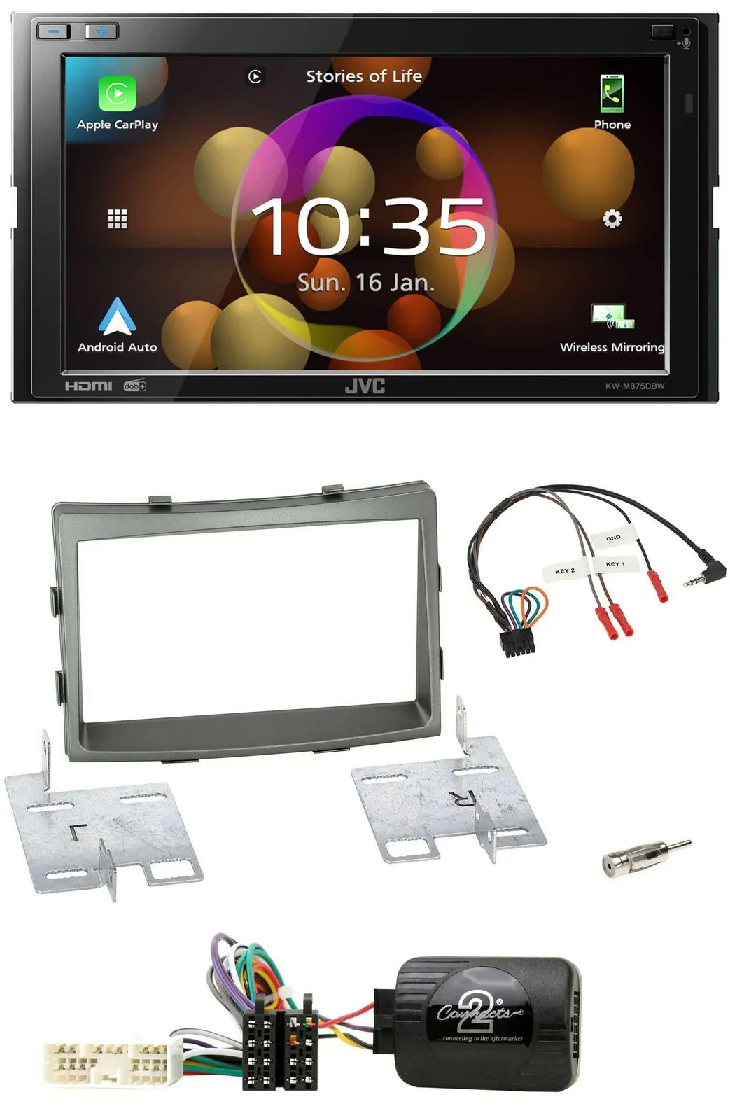 JVC DAB Lenkrad 2DIN Bluetooth USB Autoradio für SSangYong Rodius ab 2013