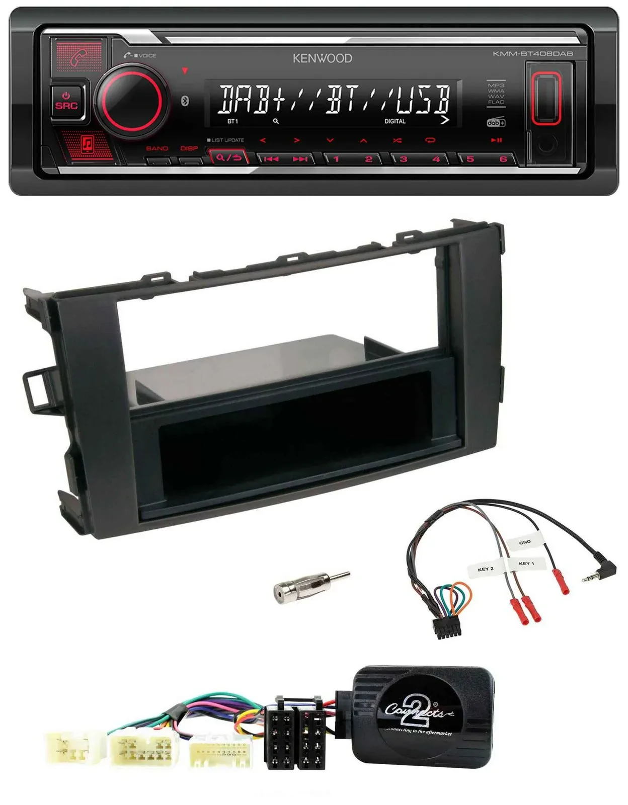 Kenwood Lenkrad Bluetooth USB DAB Autoradio für Toyota Auris 2007-2011 schwarz