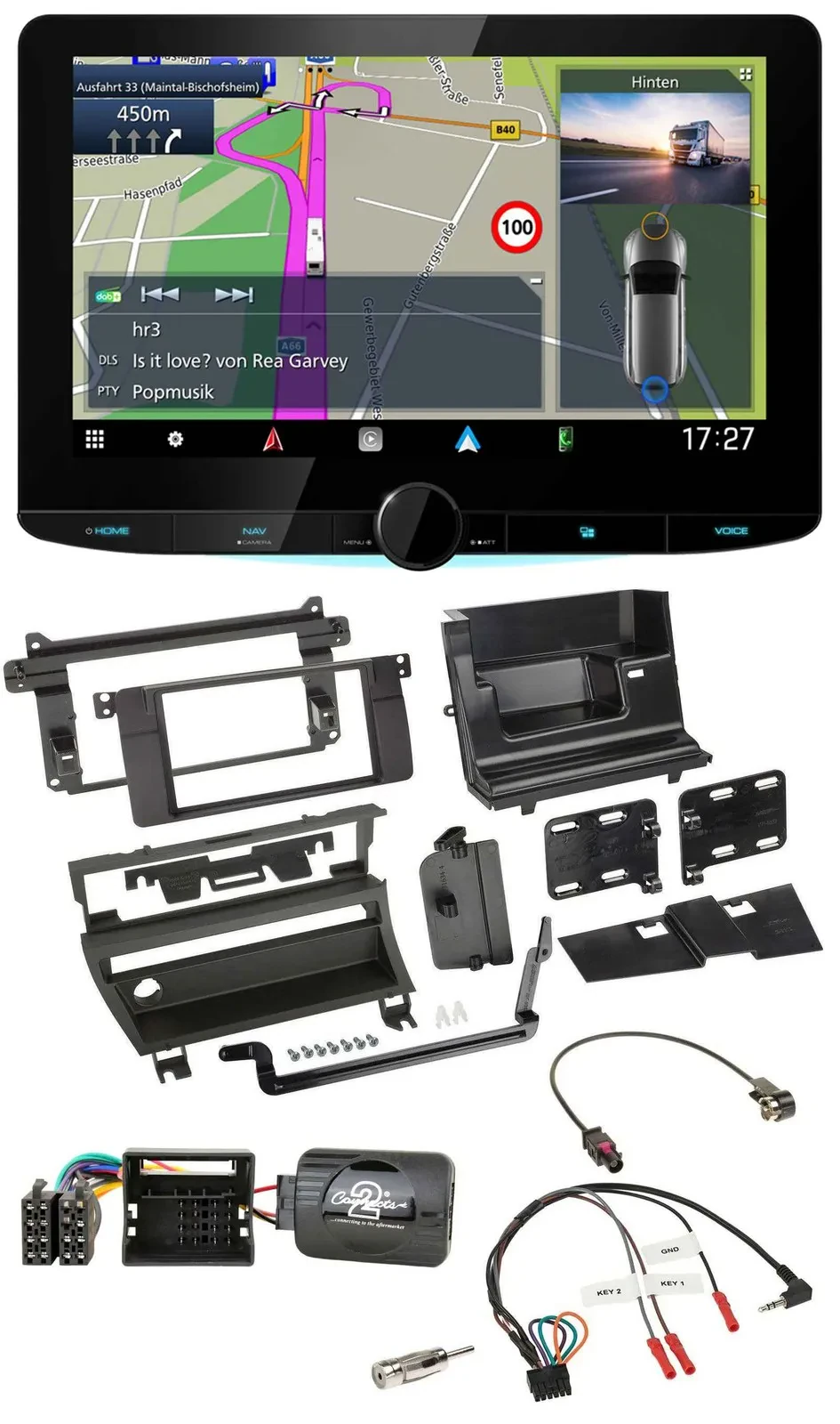 Kenwood Bluetooth DAB TMC 2DIN Lenkrad USB Navigation für BMW 3-er E46 2001-2006