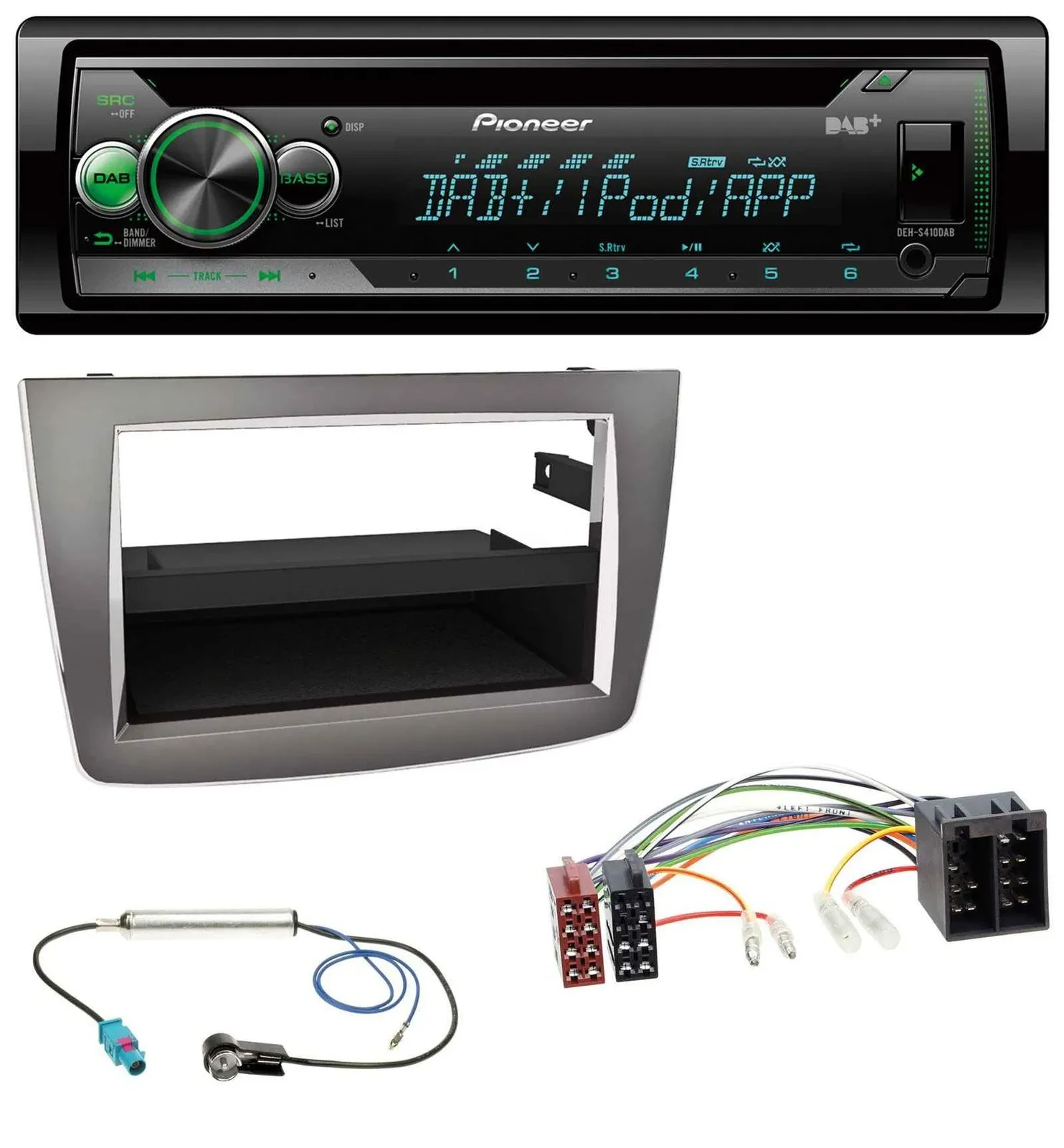 Автомагнитола для Alfa Romeo MiTo (955, 2008–2014) Pioneer USB MP3 DAB AUX CD ISO темно-серебристая