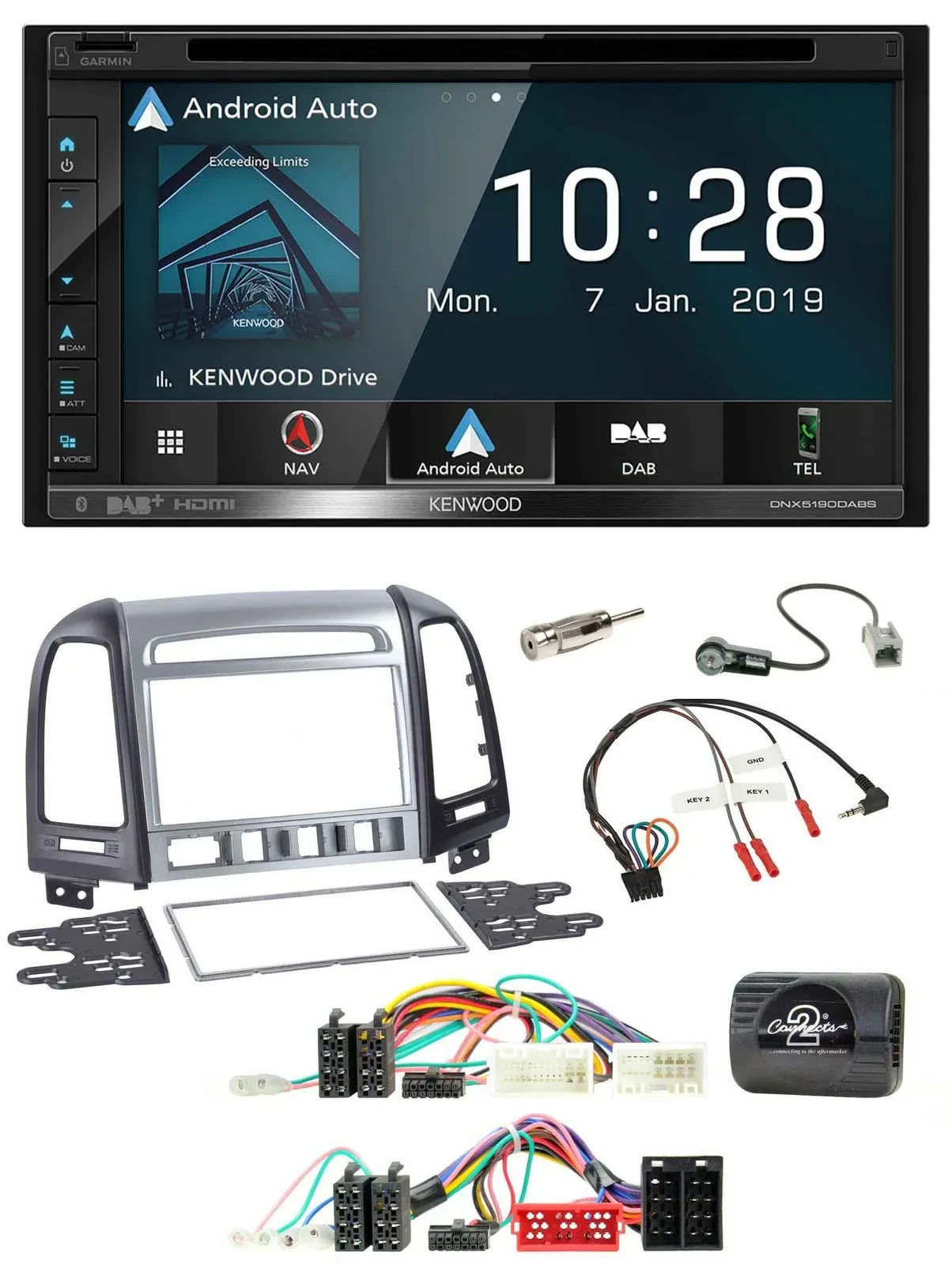 Kenwood DAB TMC USB 2DIN Lenkrad Bluetooth Navigation für Hyundai SantaFe 2010-2