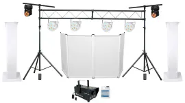 (2) DJ Totem Stands+Facade+Par Lights+Moving Heads+LED Fogger+Truss Bar System